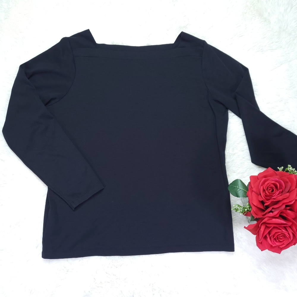 L.L. Bean 100% Cotton Square Neck Black Longsleeve Tee Size L